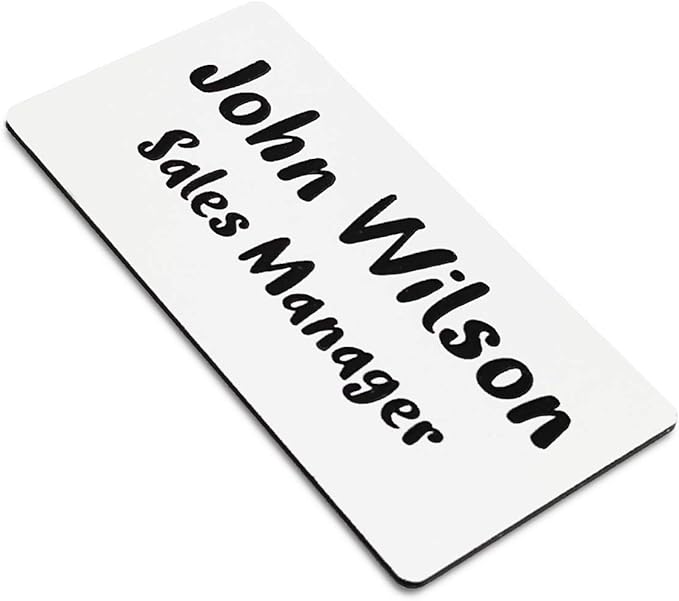 Custom Engraved Name Tag Badges for Business, Personalized Identification with Pin, Magnetic, Adhesive, or Blank Backing, 1.5"x3", White/Black Text