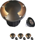 MALORY Brass Top Cover Landscape Well Lights,(5''H) 12V Low Voltage Outdoor In Ground Lights,Landscape Lighting for Pathway, Driveway and Garden (Two-Direction Turret, 4-Pack with Bulb)