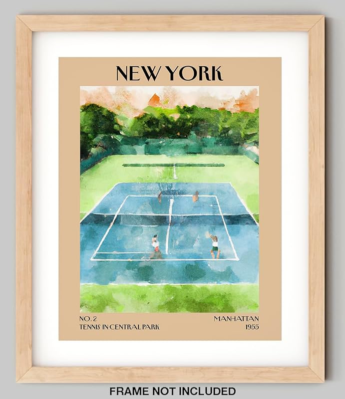 Retro Vintage New York Wall Art Print - 11x14 Unframed Poster - New York City Souvenirs, Cute Trendy Colorful Wall Decor (Tennis Courts, 11x14")