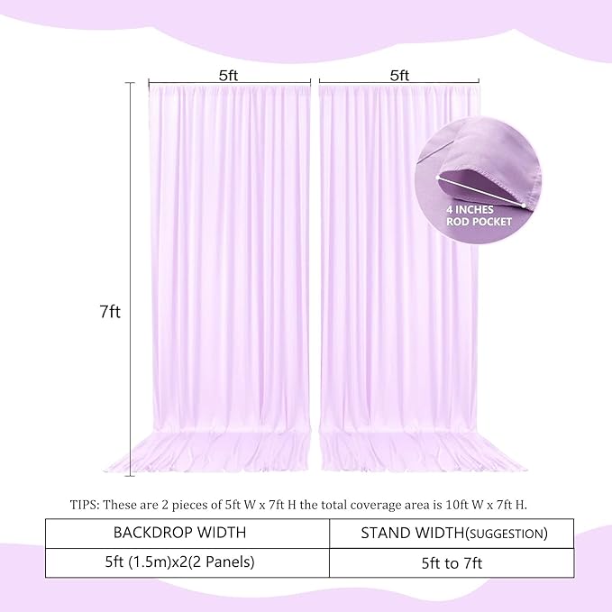 2 Panels Light Purple Backdrop Curtain, 10 x 7 Feet Background Curtains for Parties, Weddings, Baby Showers, Bachelorette Halloween, Christmas Birthday Party Photoshoot Backdrop Curtains Decorations
