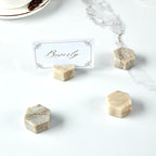 Marble Hexagon Place Card Holders, Unique Design Handmade Photo Display, Set of 4 Uniquely Textured Card Stands, Perfect for Table Decoration, Dinner Party and Wedding