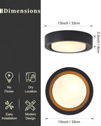 13 Inch Flush Mount Ceiling Light,Black Finish Plate with Frosted Glass Shade,Round Ceiling Lighting Fixture for Hallway Bedroom Closet Livingroom Kitchen Stairwell (Black)