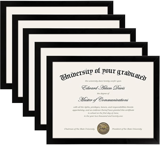 upsimples Certificate Frame with High Definition Glass, 8.5 by 11 Picture Diploma Document Frames for Wall and Tabletop, Black 5 Pack