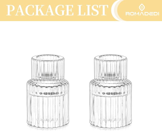Romadedi Glass Candle Holder for Candlestick - 2Pcs Clear Small Tapered Candle Holders Wedding Decor Table Centerpiece for Candle Sticks Christmas Party Table Living Room Dinner Advent