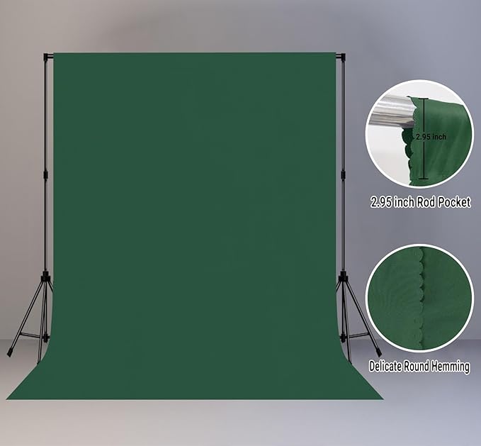 8x10FT Dark Green Screen Backdrops for Photography, Virtual Green Screen Backdrop Pieces for Meetings, Curtains for Party Decoration Video Shooting