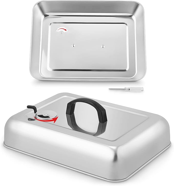 13 x 9.75Inch Cheese Melting Domes, HaSteeL Rectangular Basting Steam Cover with Adjustable Vent, Heavy Duty Stainless Steel Grill Lid for Flat Top Griddle Outdoor & Indoor, Dishwasher Safe(2-Pack)