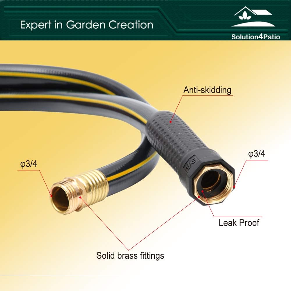 Solution4Patio Lead-in Black Garden Hose 5/8 in. x 25 ft. -Kink Free, No Leaking, Male/Female Fittings -Heavy Duty Durable Flexible Lightweight Water Pipe -Brass Aluminum Ends for Household & Yard