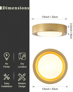 13 Inch Flush Mount Ceiling Light,Gold Finish Plate with Frosted Glass Shade,Round Ceiling Lighting Fixture for Hallway Bedroom Closet Livingroom Kitchen Stairwell (Gold)
