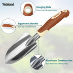 Patioland Brown Garden Tool Set 4-Piece, Trowel, Fork, Pruning Shear&Gloves