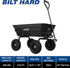 BILT HARD 4 Cu.Ft. 10" No-Flat Tires Poly Yard Dump Cart with 180° Rotating Handle, 600 lbs Capacity Heavy Duty Garden Carts and Wagons