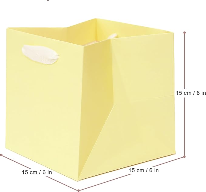Beige Yellow Paper Gift Bag Small Square Bottom Kraft Carboard Paper Bags With Handles (Beige Yellow, 6 x 6 x 6 in, 10 CT)