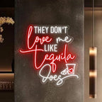 They Don't Love Me Tequila Does Neon Sign, Custom Bar Neon Light Home Bar Cocktail Wall Decor Quote Tequila Alcohol Sign, Tequila Lover Gift Size:20x20inch