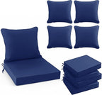 Summsun Outdoor Chair Cushions Set of 4, Waterproof Backrest and Deep Seat Cushion Set for Patio Furniture, Outdoor Replacement Cushions with Removable Cover, 22 x 22 Inch, Navy