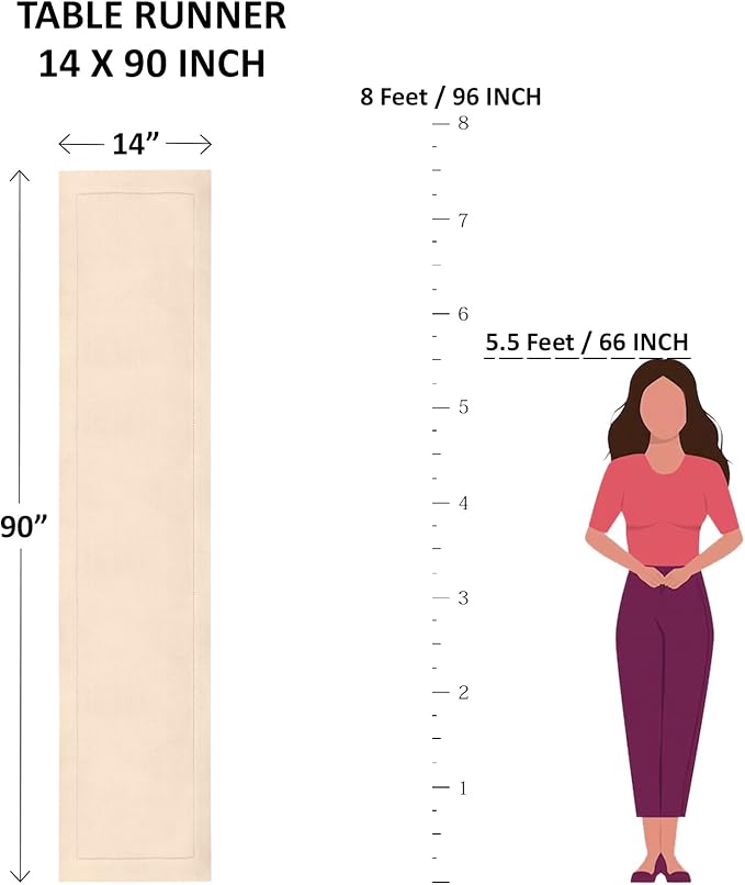 Solino Home White Table Runner 90 Inches Long - Cotton Linen Hemstitch 14 x 90 Inch Table Runner for Dining, Fall, Autumn, Halloween, Thanksgiving, Christmas, Holiday