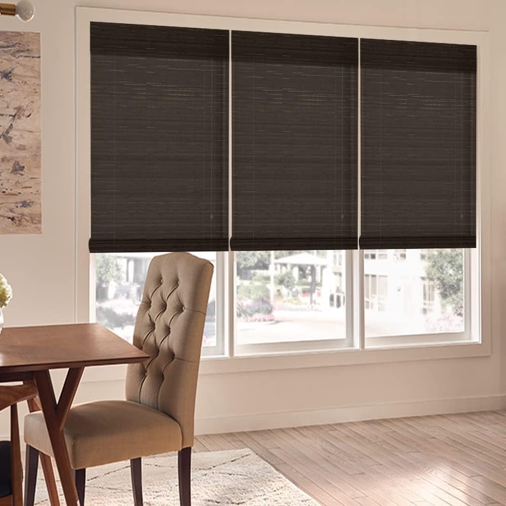 LETAU Cordless Wood Window Roller Shades, Bamboo Light Filtering Window Blinds for Indoor Home, Office, Kitchen, Pattern 12