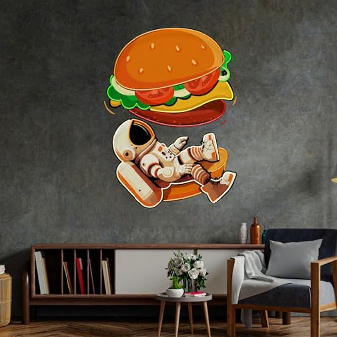 Astronaut Burger Neon Sign, Coffee Shop Decor, Business sign led light Size:22inch