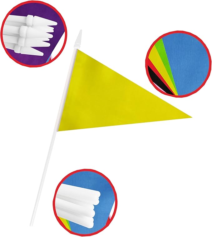 12 Pack Yellow Pennant Flags Small Mini Hand Held Solid Color Pennant On Sticks Flags with 12.6"Solid Pole & Spear Top,Party Events Celebration,School,Grand Opening,Kids Birthday,Sports Clubs,Flower Pot