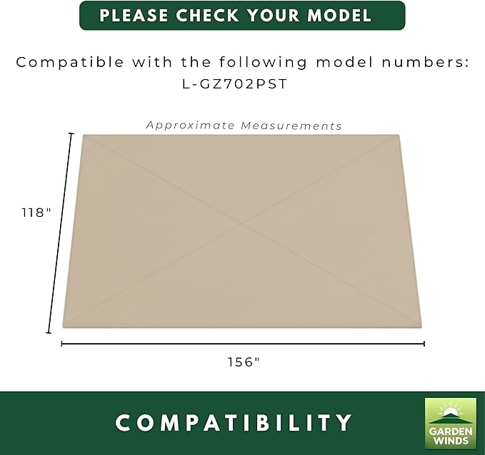 Garden Winds Durable 350 Replacement Canopy Top Compatible with Pomeroy Domed 10’ x 13’ Gazebo Model L-GZ702PST - Beige