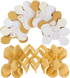 White Ivory-Gold Party-Decorations Streamers Garland - 12pcs 4-Leaf Clover Paper Streamer Wedding Bridal Baby Shower Bachelorette Engagement Banners Neutral Champagne Birthday Christmas Decor Ouruola
