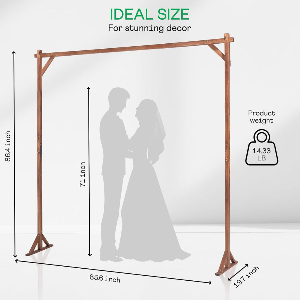 IDZO 7.2FT Wooden Wedding Arch Stand – Acacia Wood Garden Arch, Wedding Backdrop, Ceremony Arbor for Outdoor & Indoor Events, Supports Floral, Fabric, Balloon & Lamp Decorations for Wedding Arches