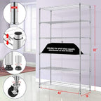 PayLessHere 6 Tier Commercial Grade Wire Shelving Unit Metal Shelf Organizer Heavy Duty Storage Unit Wire Rack NSF Certification 2100LBS Capacity with Wheels-18x48x72