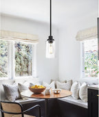Black 1-Light Pendant Light with Seeded Glass Shade, Farmhouse Mini Chandelier Ceiling Lighting for Kitchen Island Bar Loft, Hanging Ceiling Lamp E26 Bulb Base