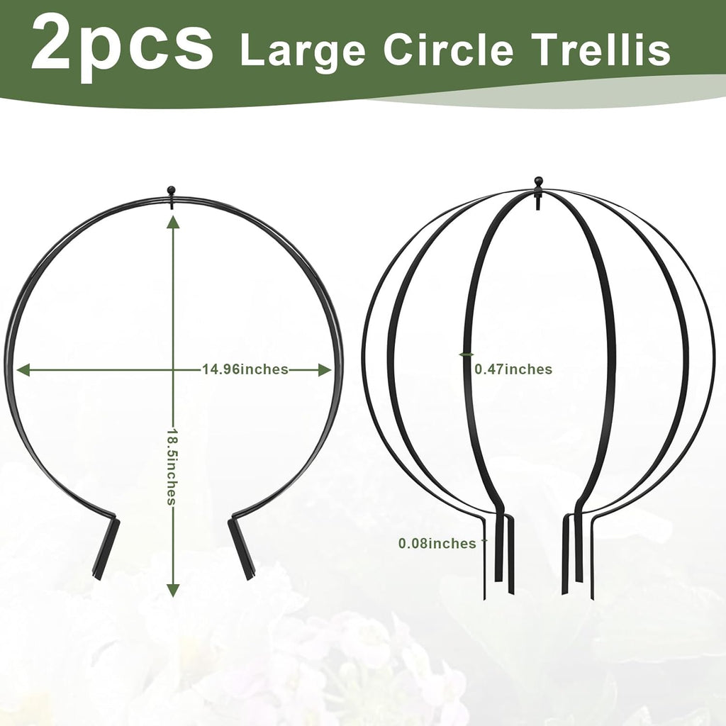 Metal Plant Circle Trellis, Garden Sculpture Globe Trellis for Climbing Plants Outdoor Potted Round Planter Trellis Black Décor Garden Ornament for Patio Doorway Home Urn Filler-18.5"x14.96", 2Pack