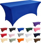 2-Pack 8ft Spandex Table Covers for Rectangle Folding Tables - Washable Elastic Tablecloth - Ultimate Fitted Table Protector for Birthday Parties, Trade Shows, Banquet