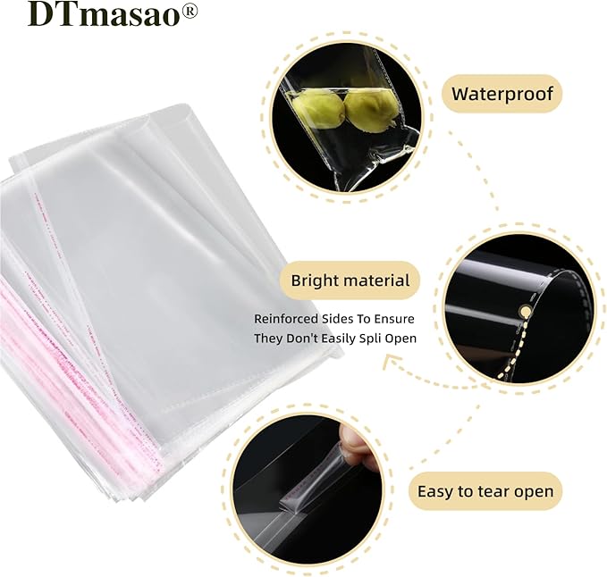 5x7 Inches 100 Pcs Self Sealing Cellophane Bags Clear Cookie Bags Resealable Cellophane Self Adhesive for Packaging Gifts,Cookies,Favors, Products for Packaging 100 Pieces 5"x7"