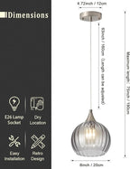 Brushed Nickel Pendant Lights Kitchen Island, Globe Pendant Light Fixtures with 8 Inch Clear Glass Shade, Modern Hanging Light Fixtures for Kitchen, Bedroom (2 Pack - Gray Glass Pendant Light)