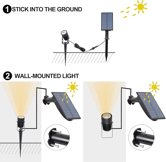 T-SUN Solar Spotlights Outdoor Waterproof, Solar Landscape Spotlights, Solar Powered Spot Lights for Trees, Flag, Garden, Pond, Pathway, Pool Area(Warm White)