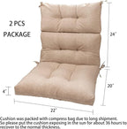 Magpie Fabrics Indoor Outdoor Tufted High Back Chair Cushion Set of 2, Waterproof All-Weather Deep Seating Rocking Chair Patio Garden Chaise Lounge Sun Lounger Chair Cushions(Beige Linen)