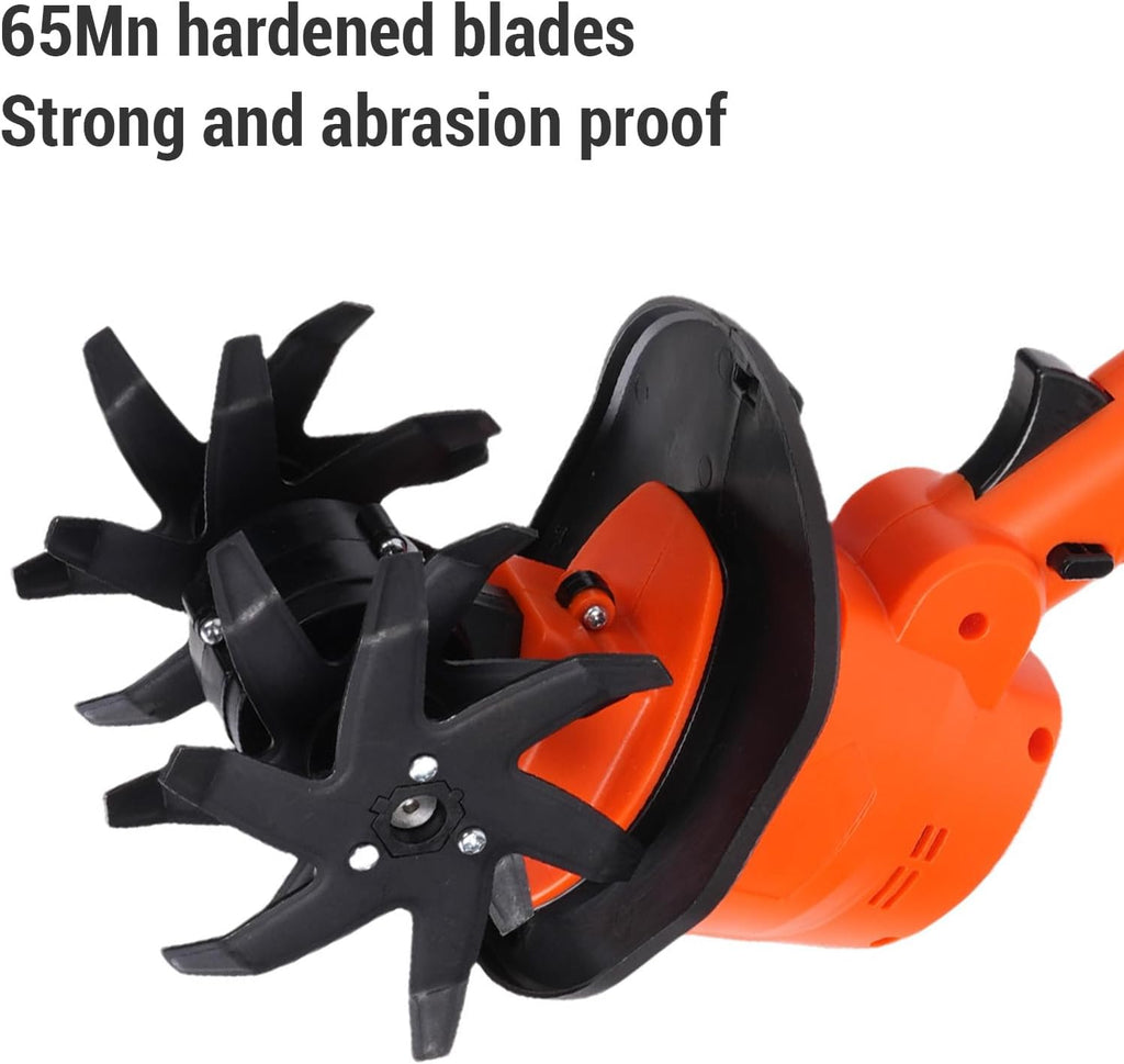 24V Cordless Electric Tiller with 2 Rechargeable Batteries, Handheld Garden Cultivator for Soil Aeration, Weeding, Lawn Trenching | Mini Hand Tillers for Gardening | Hand Held Battery Powered Tiller