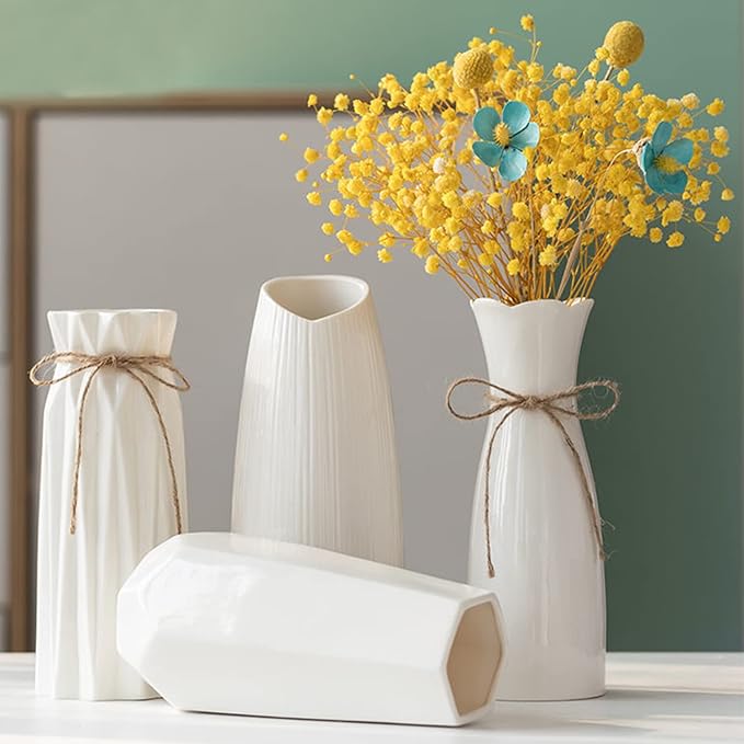 2 Ceramic Vase White Flower Vase for Home Decor Modern 7.9 inch Mini Vase for Table Shelf Home Decor Vase for Fireplace Bedroom Kitchen Living Room Wedding Office Desk Birthday Gifts