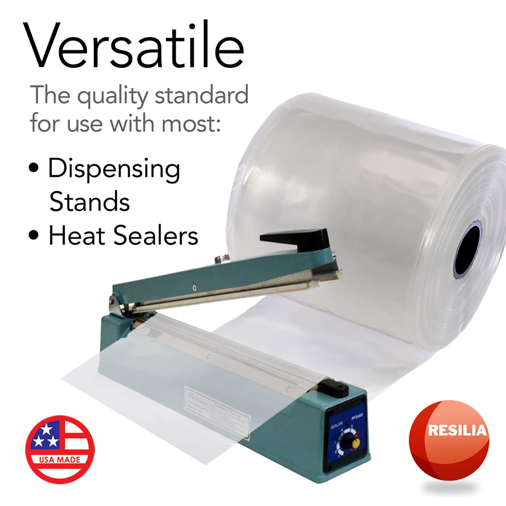 RESILIA Lay Flat Poly Tubing - Food-Grade Polyethylene, Custom Poly Bag Packaging Solution, 8 Inches x 500 Feet, 2 Mil, 0.002 Inch, Thickness, 1 Roll, Made in the USA