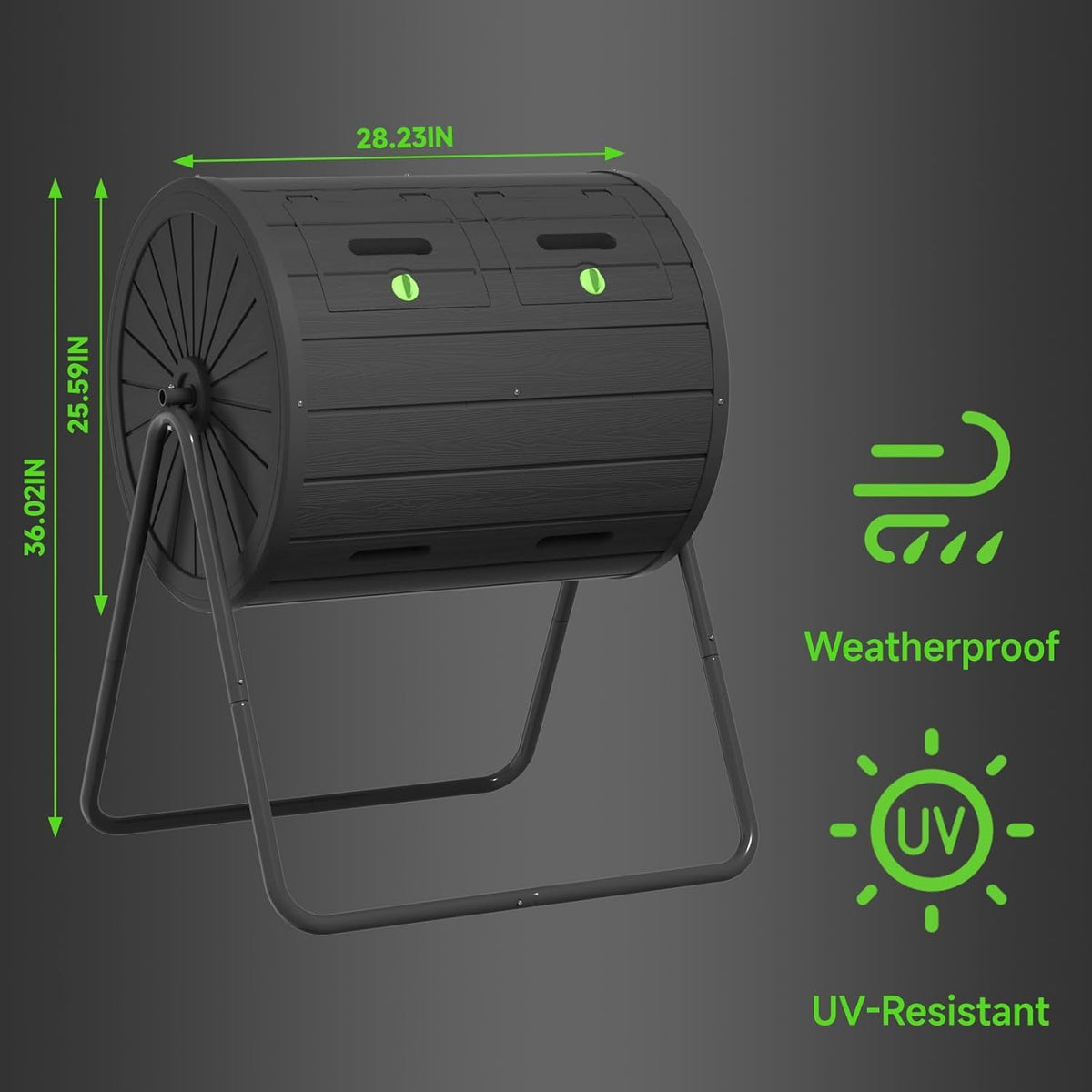 PatioZen Compost Bin 45 Gallon Outdoor, Black