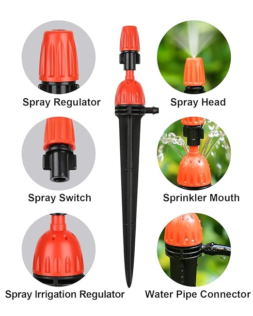 25pcs Drip Irrigation Emitters for 1/4" Irrigation Hose Accessories, Adjustable 360 Degree Water Flow Stake Drippers, Garden Irrigation Drippers for Watering System
