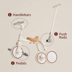 4-in-1 Toddler Tricycle with Adjustable Push Handle for 1-4 Year Old,Birthday Gift and Toy for Boys and Girls Removable Pedals Balance Bike&Scooter (Green)
