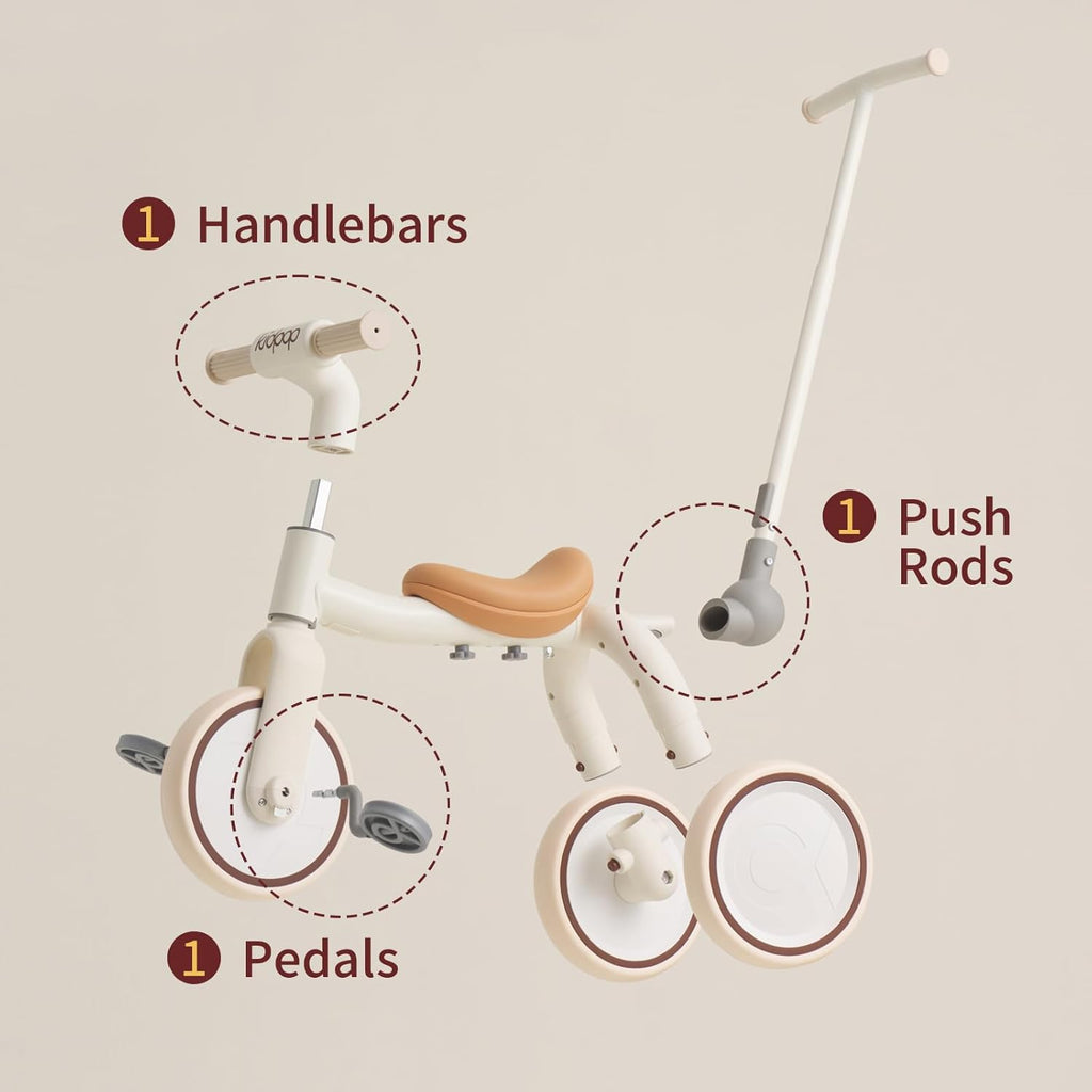 4-in-1 Toddler Tricycle with Adjustable Push Handle for 1-4 Year Old,Birthday Gift and Toy for Boys and Girls Removable Pedals Balance Bike&Scooter (Yellow)
