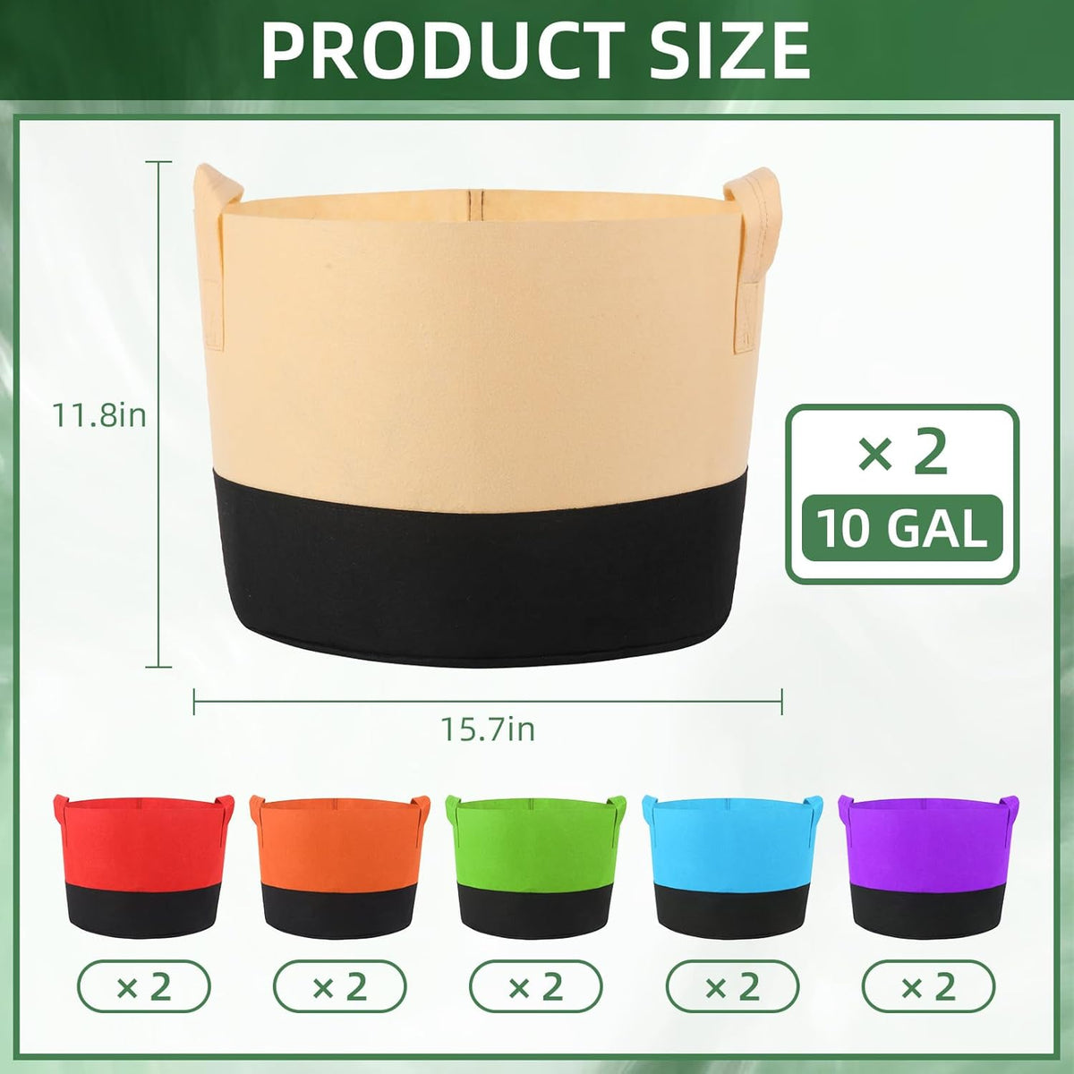 12 Pack Multicolor 10 Gallon Grow Bags - Fabric Plant Pots with Handles for Outdoor Garden and Vegetable Planting