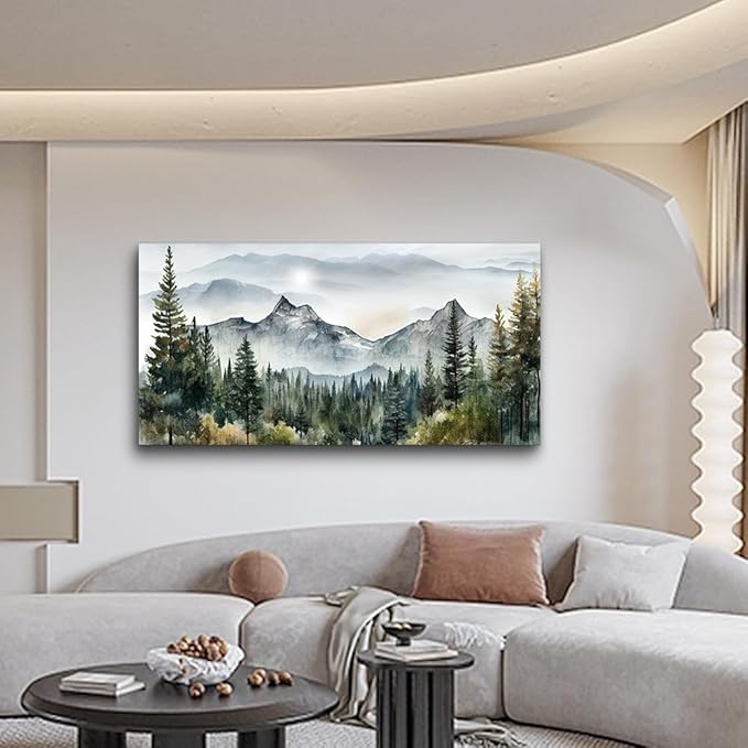 Wapluam Large Canvas Wall Decor For Living Room Bedroom - Modern Office Wall Art - Stretched And Framed Abstract Mountain Landscape Wall Painting Pictures Ready To Hang Home ArtWorks