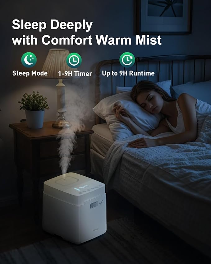 Mifasol Stainless Steel Humidifier, 3.3L/0.87Gal Steam Humidifier Large Room up to 800 sq ft, Easy to Clean Warm Mist Humidifiers for Bedroom Baby Nursery Home Office, White