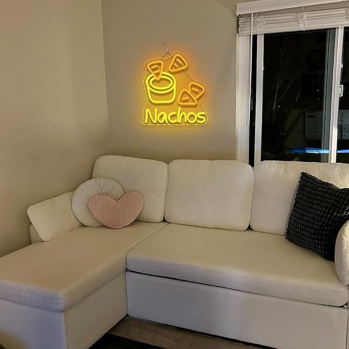 LookLight Nachos Neon Sign,Cheesy Delight Neon Light for Wall Decor,Bowl of Cheese and Tortilla Chips NACHOS Neon,Dimmable USB Neon for Bars Kitchen Fast Food Restaurant Mexican Restaurant