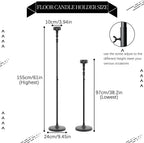 3Pcs Matte Black Floor Candle Holders Centerpieces for Pillar Candles | Adjustable Height,Halloween Metal Candlestick Set,Wedding Party Home Ceremony Mantel Fireplace Decorations