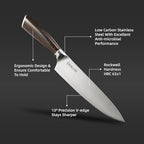 DELUXE 6 Pcs Kitchen Knife Sets, Powder Steel Forged Stainless Steel Knife Set with Block, Comes with Chef's, Santoku, Bread, Utility and Paring Knives, Ideal for All-Around Food Preparation