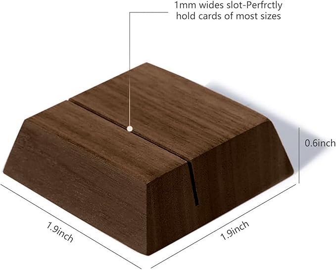 UNIQOOO 12 Pack Trapezoid Walnut Wood Stand |1.2mm Slot for Cardstock, Wedding Table Numbers Holders, Photo Holder, Photo Display Stand for Event Decor, Retail Shop, Cafe Restaurant Menu, Business Card, Name Tag