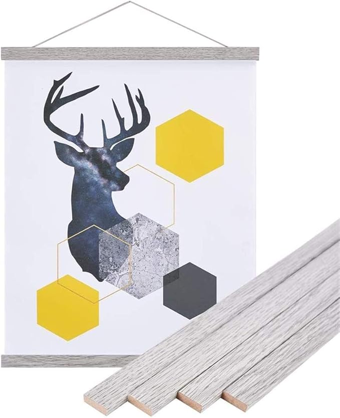 Magnetic Poster Hanger, 23x34 23x33 23x35 Poster Frame Wood Wooden Magnet Print Posters Dowel Scroll Hanger Hangers Hanging Kit for Walls Map Canvas Artwork (Grey, 23")