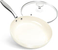 MICHELANGELO 10 Inch Frying Pan with Lid, Nonstick Fry Pan with Ceramic Coated, Induction Compatible Skillet, PFAS & PFOA-Free, White