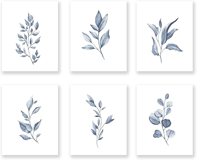 XUOIAYNB Watercolor Minimalist Leaves Wall Art Print- Living Room or Bedroom Decor, Modern Botanical Plant Canvas Print (Set of 6), Unframed, 8X10 inch 2