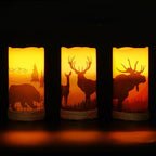 Homemory Christmas Flameless Candles Battery Operated with Rope, Deer, Bear, Moose, Remote Control and Timers, Rustic Country Home Farmhouse Cabin Decor Gifts, 3”x 6”